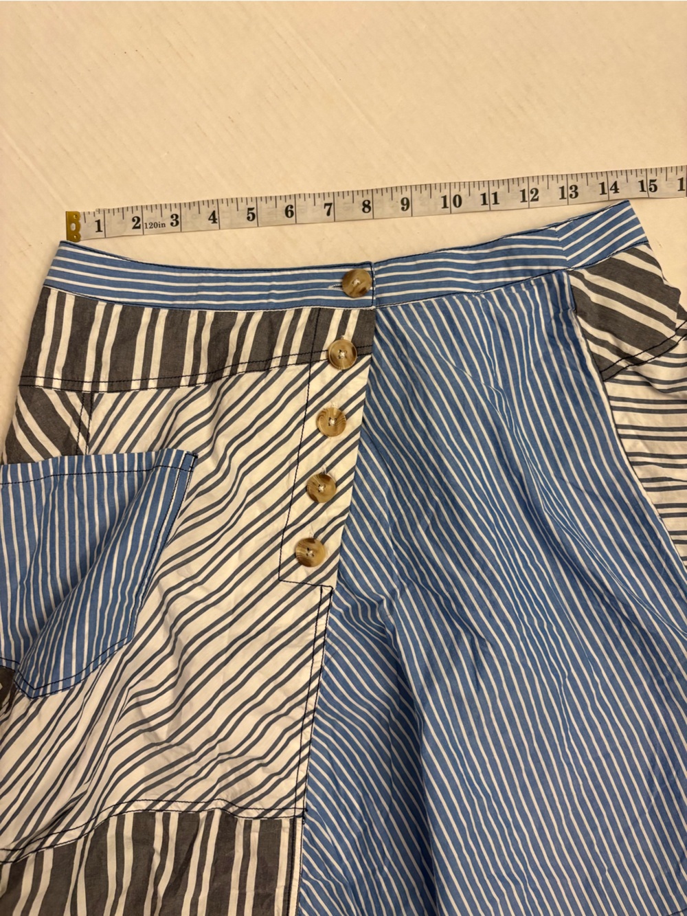 ANTHROPOLOGIE PILCRO I Skirt Reworked Asymmetrical Midi Blue White Size Medium - Picture 8 of 15